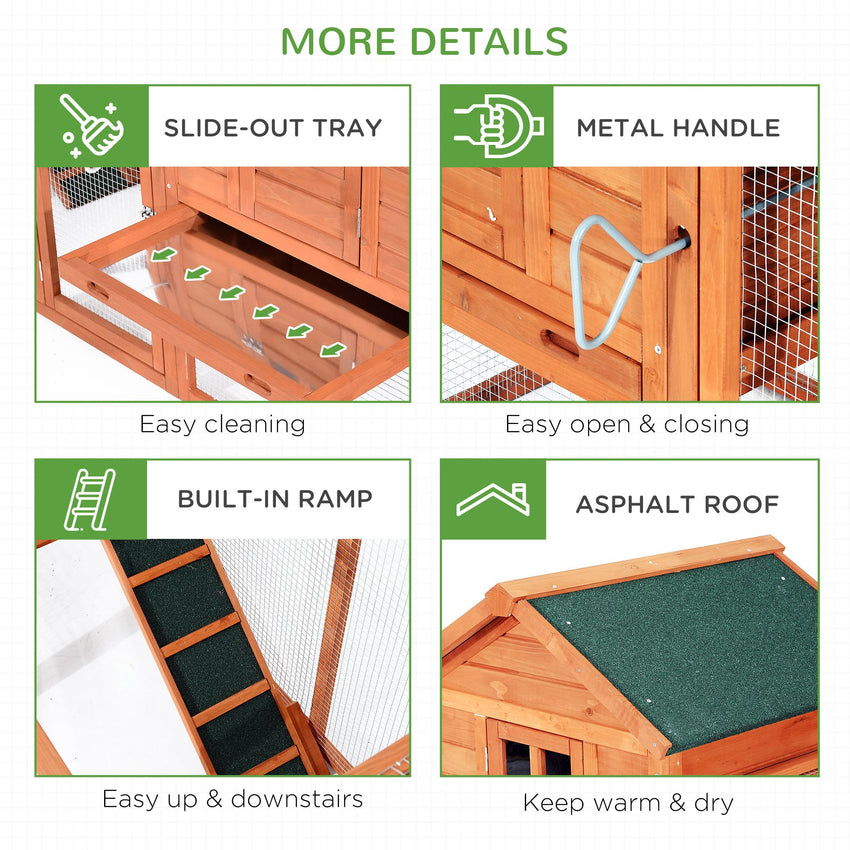Wooden Chicken Coop 124" Dual Large Hen House Rabbit Hutch with Outdoor Ramps Nesting Boxes Natural