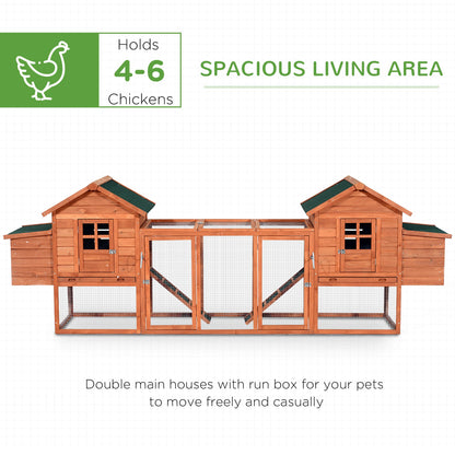 Wooden Chicken Coop 124" Dual Large Hen House Rabbit Hutch with Outdoor Ramps Nesting Boxes Natural