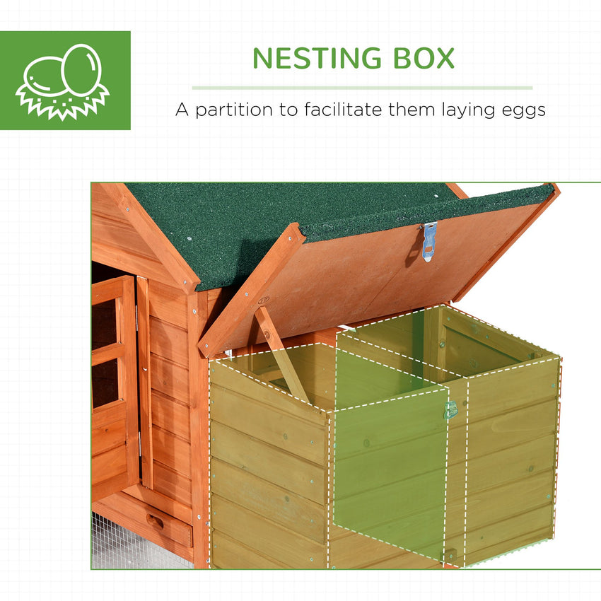 Wooden Chicken Coop 124" Dual Large Hen House Rabbit Hutch with Outdoor Ramps Nesting Boxes Natural