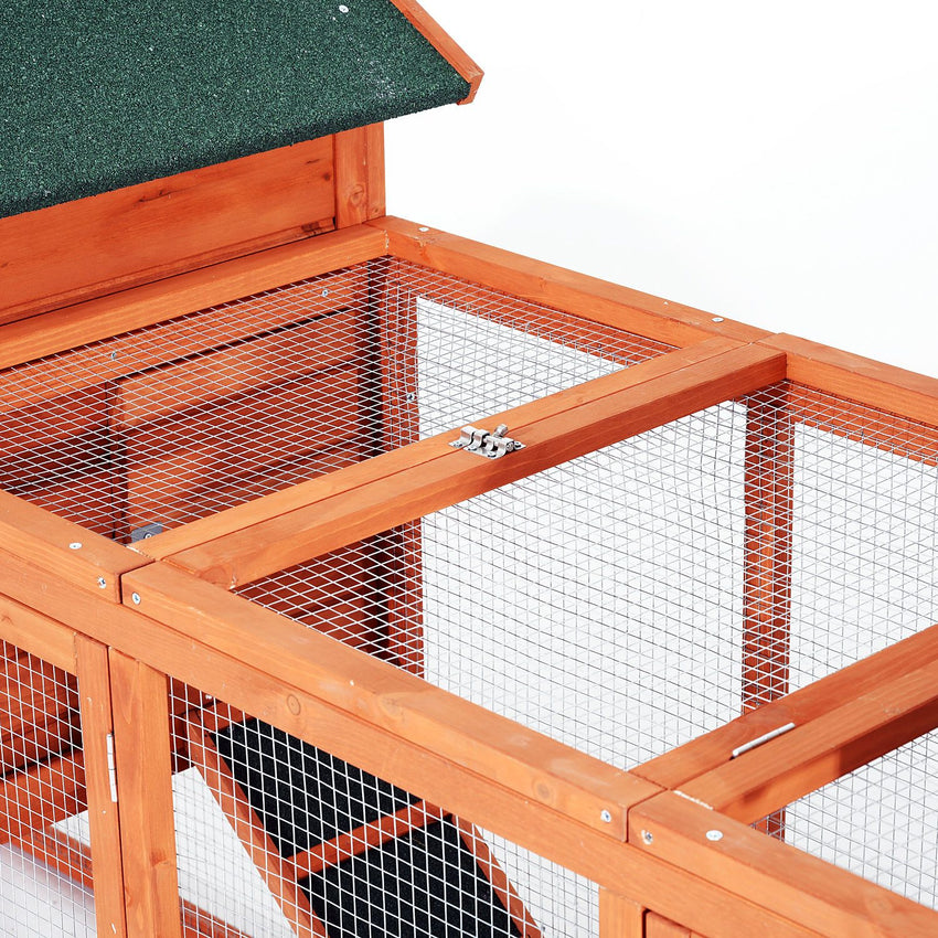 Wooden Chicken Coop 124" Dual Large Hen House Rabbit Hutch with Outdoor Ramps Nesting Boxes Natural