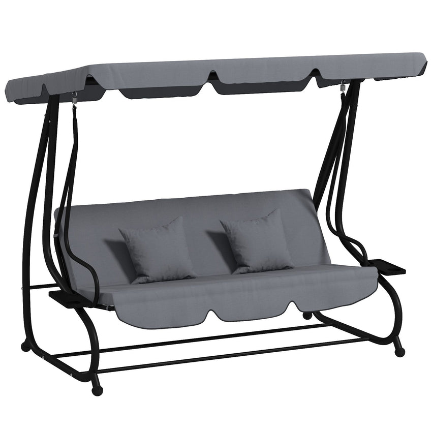 Swing Bench Free Standing Porch with Adjustable Canopy Cushion and Pillows