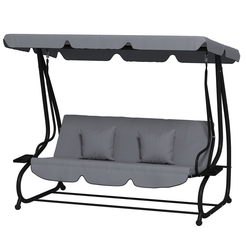 Swing Bench Free Standing Porch with Adjustable Canopy Cushion and Pillows