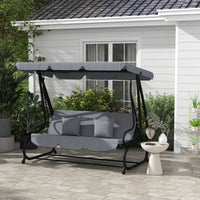 Swing Bench Free Standing Porch with Adjustable Canopy Cushion and Pillows