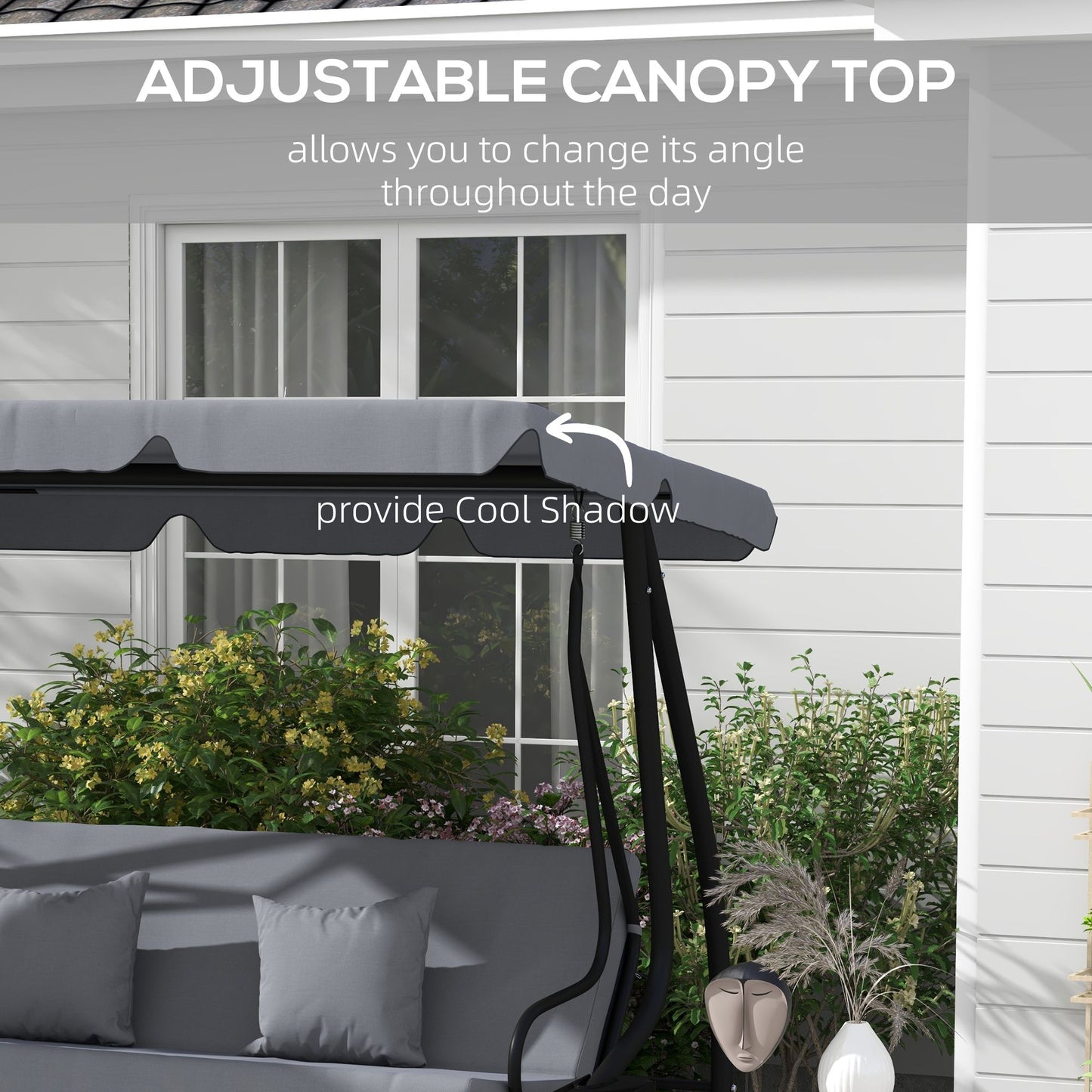 Swing Bench Free Standing Porch with Adjustable Canopy Cushion and Pillows