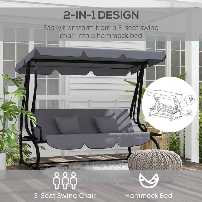 Swing Bench Free Standing Porch with Adjustable Canopy Cushion and Pillows