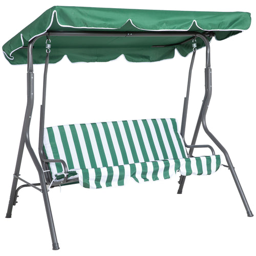 3-Person Porch Swing with Canopy Outdoor Patio Swing Chair for Adults, Steel Frame, Cushions, Armrests, Green