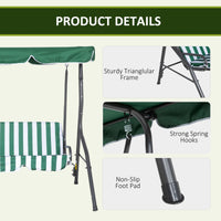 3-Person Porch Swing with Canopy Outdoor Patio Swing Chair for Adults, Steel Frame, Cushions, Armrests, Green