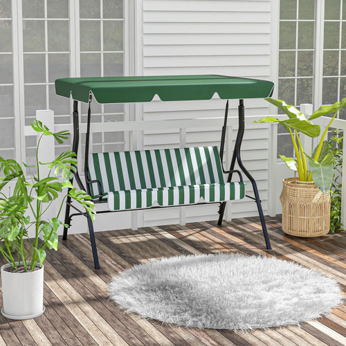 3-Person Porch Swing with Canopy Outdoor Patio Swing Chair for Adults, Steel Frame, Cushions, Armrests, Green