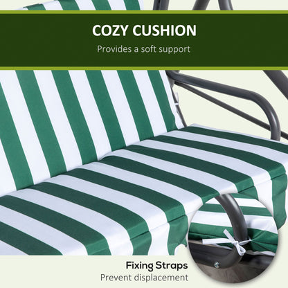 3-Person Porch Swing with Canopy Outdoor Patio Swing Chair for Adults, Steel Frame, Cushions, Armrests, Green