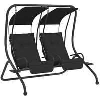 2-Seat Outdoor Porch Swing, with Independent Seat Swing, Cushion, Anti-Slip Foot Pads, Cup Trays, for Patio, Garden, Black