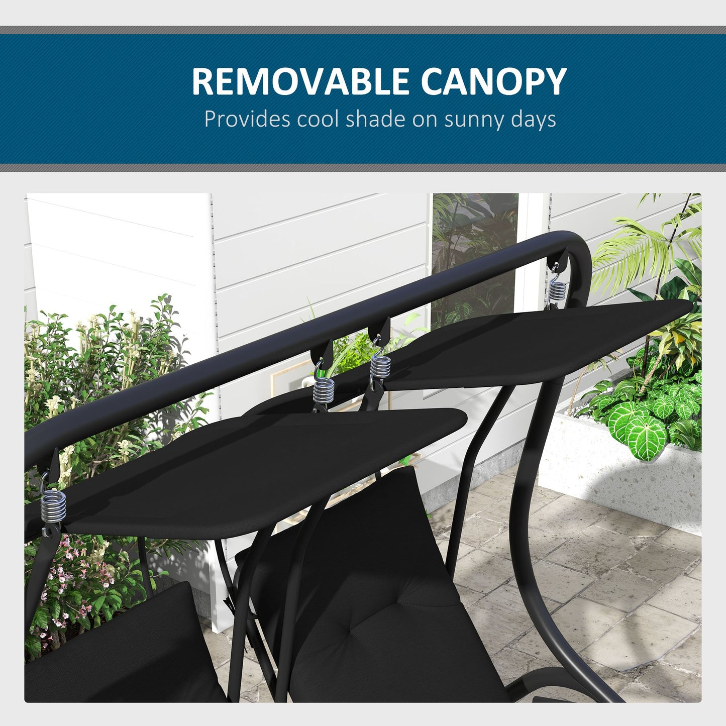 2-Seat Outdoor Porch Swing, with Independent Seat Swing, Cushion, Anti-Slip Foot Pads, Cup Trays, for Patio, Garden, Black