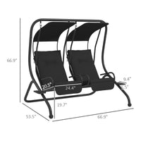 2-Seat Outdoor Porch Swing, with Independent Seat Swing, Cushion, Anti-Slip Foot Pads, Cup Trays, for Patio, Garden, Black