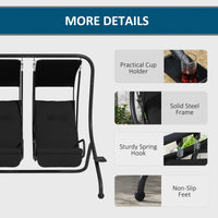 2-Seat Outdoor Porch Swing, with Independent Seat Swing, Cushion, Anti-Slip Foot Pads, Cup Trays, for Patio, Garden, Black