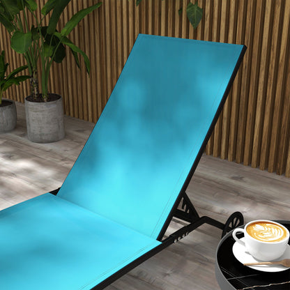 Outdoor Chaise Lounge 2PC, Wheels, 5 Adjustable Positions, Blue
