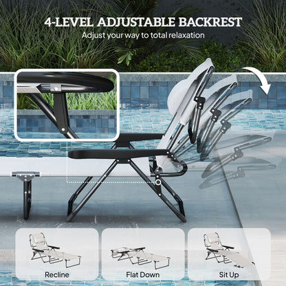 Cream White Folding Lounge Chair with Reclining Back for Outdoor Relaxation