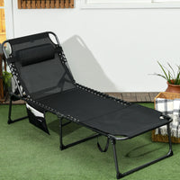 Tanning Lounger: Foldable, 5-Level Back, Reading Hole, Side Pocket, Headrest, Ultimate Relaxation, Black|