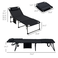 Tanning Lounger: Foldable, 5-Level Back, Reading Hole, Side Pocket, Headrest, Ultimate Relaxation, Black|