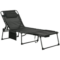 Tanning Lounger: Foldable, 5-Level Back, Reading Hole, Side Pocket, Headrest, Ultimate Relaxation, Black|