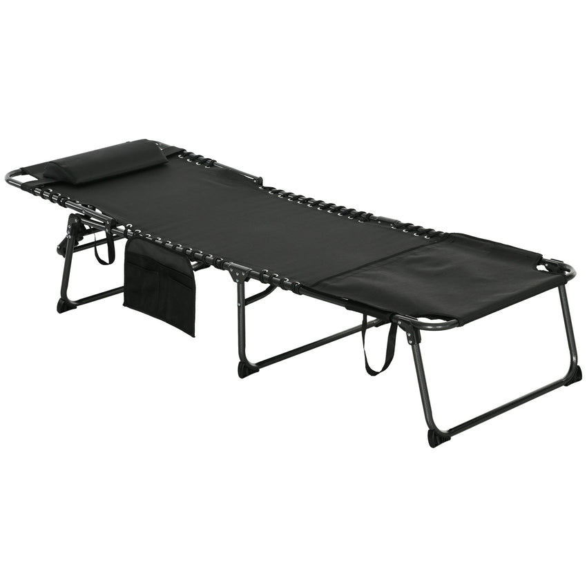 Tanning Lounger: Foldable, 5-Level Back, Reading Hole, Side Pocket, Headrest, Ultimate Relaxation, Black|