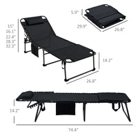 2 Piece Folding Chaise Lounge Pool Chairs Black with 5-level Reclining Back, Reading Hole, Side Pocket for Outdoor Enjoyment