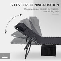 2 Piece Folding Chaise Lounge Pool Chairs Black with 5-level Reclining Back, Reading Hole, Side Pocket for Outdoor Enjoyment