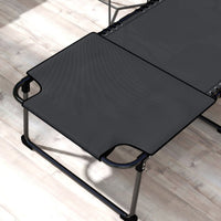 2 Piece Folding Chaise Lounge Pool Chairs Black with 5-level Reclining Back, Reading Hole, Side Pocket for Outdoor Enjoyment