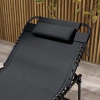2 Piece Folding Chaise Lounge Pool Chairs Black with 5-level Reclining Back, Reading Hole, Side Pocket for Outdoor Enjoyment