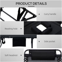 2 Piece Folding Chaise Lounge Pool Chairs Black with 5-level Reclining Back, Reading Hole, Side Pocket for Outdoor Enjoyment
