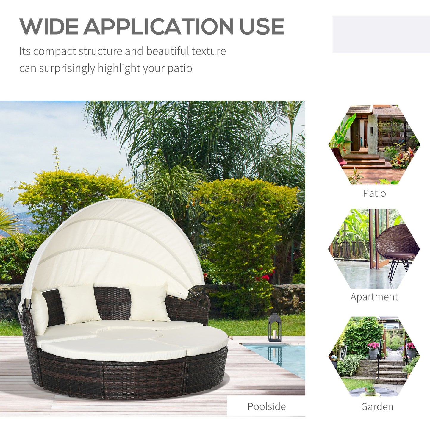 Backyard Woven Rattan 4pc Canopied Daybed Sun Lounger Sofa Setting Plush Pillows