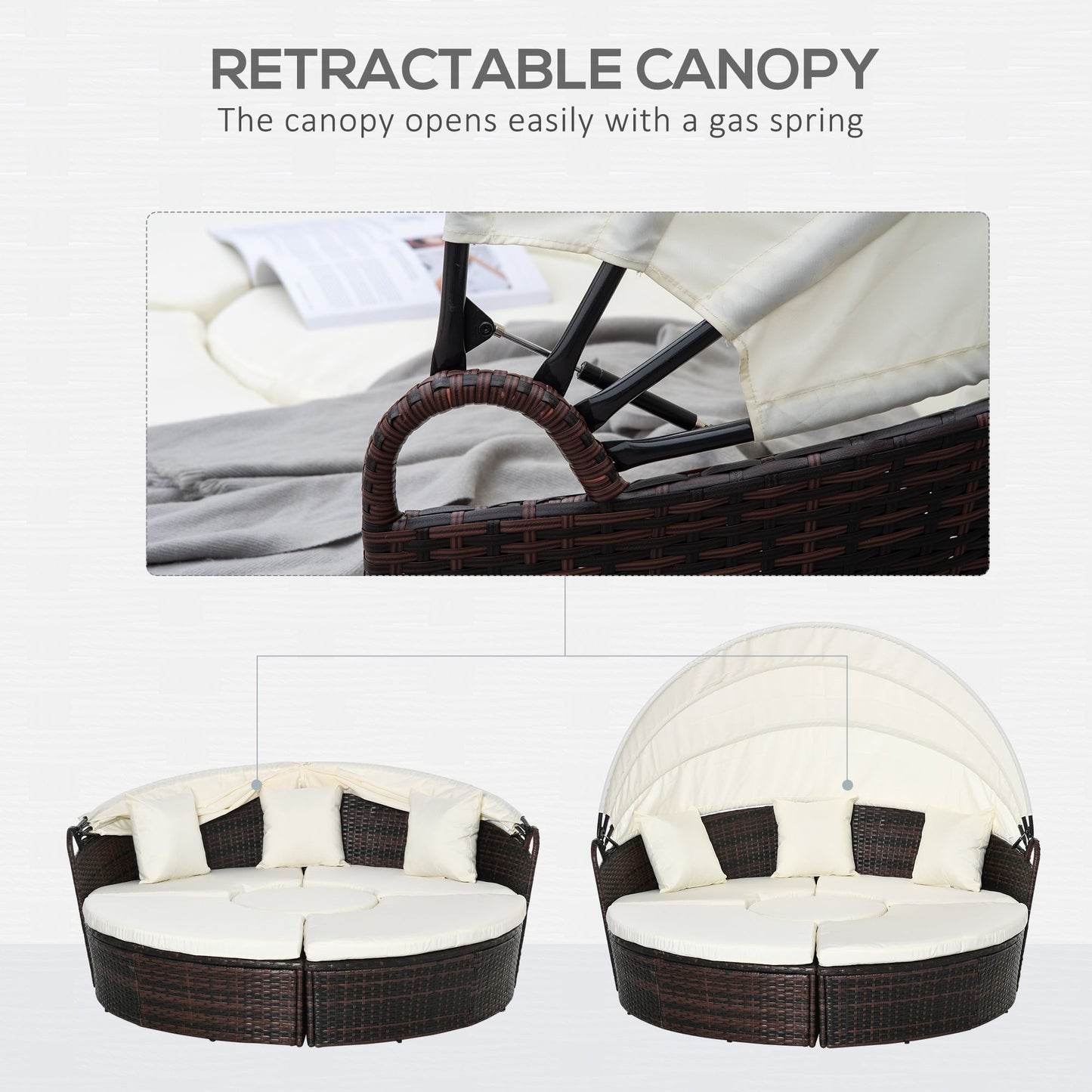 Backyard Woven Rattan 4pc Canopied Daybed Sun Lounger Sofa Setting Plush Pillows