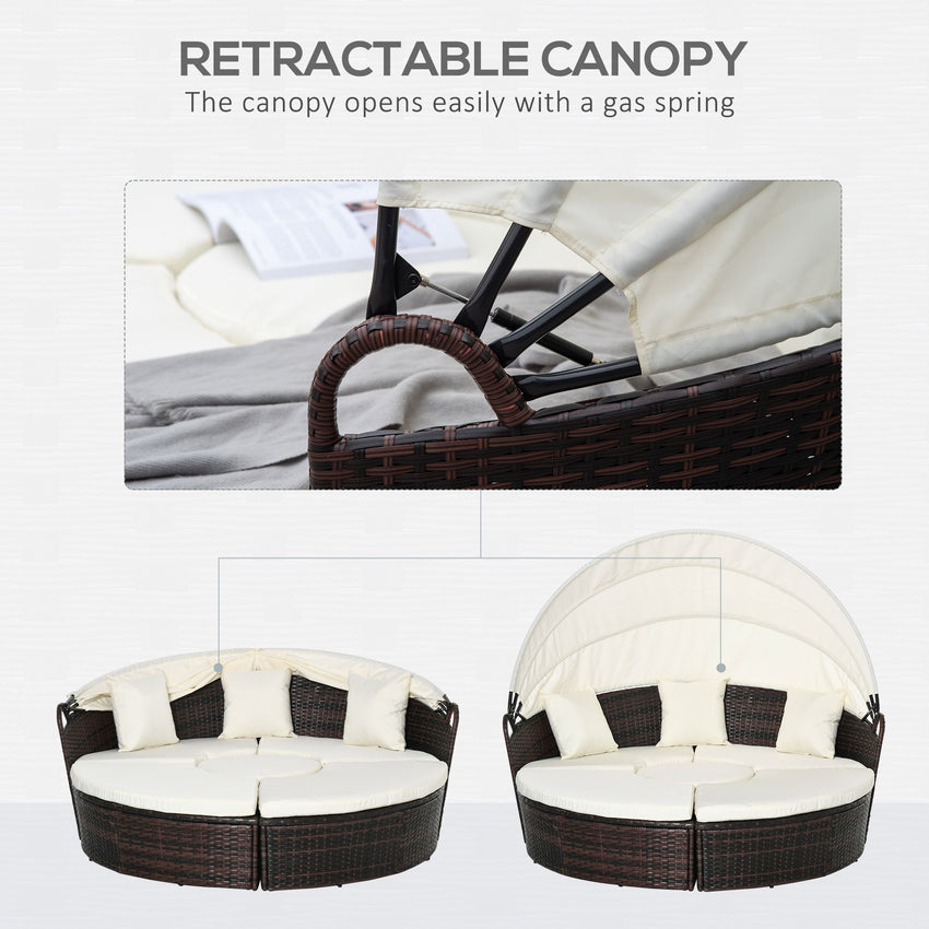 Backyard Woven Rattan 4pc Canopied Daybed Sun Lounger Sofa Setting Plush Pillows