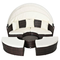 Backyard Woven Rattan 4pc Canopied Daybed Sun Lounger Sofa Setting Plush Pillows