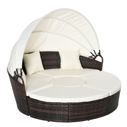 Backyard Woven Rattan 4pc Canopied Daybed Sun Lounger Sofa Setting Plush Pillows