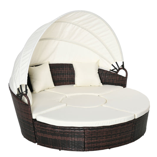 Backyard Woven Rattan 4pc Canopied Daybed Sun Lounger Sofa Setting Plush Pillows