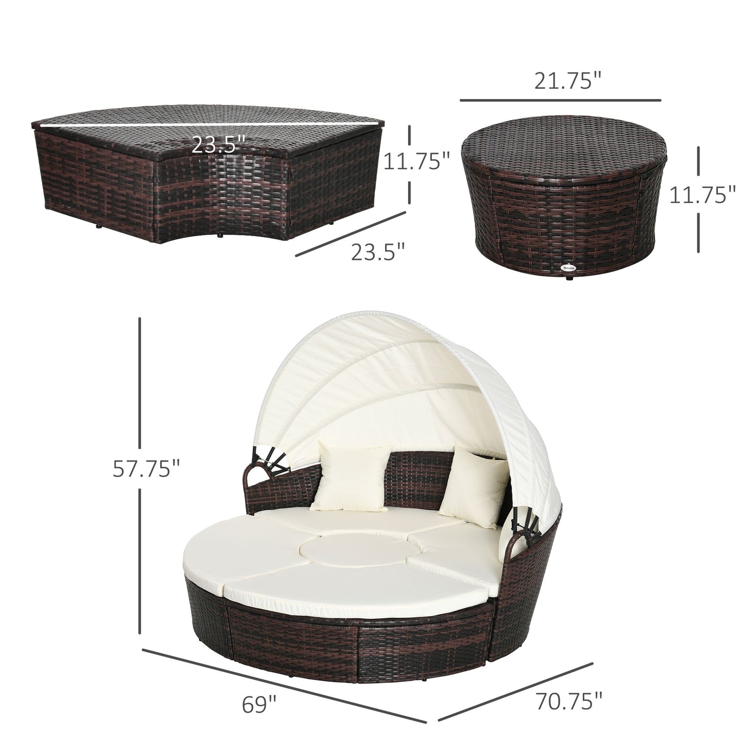 Backyard Woven Rattan 4pc Canopied Daybed Sun Lounger Sofa Setting Plush Pillows