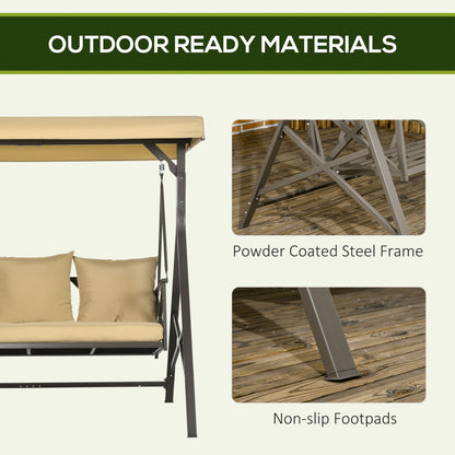 3-Person Outdoor Swing Seat with Adjustable Canopy, Cushion, 3 Throw Pillows, Adjustable Shade, Garden