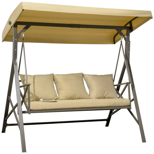3-Person Outdoor Swing Seat with Adjustable Canopy, Cushion, 3 Throw Pillows, Adjustable Shade, Garden