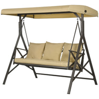 3-Person Outdoor Swing Seat with Adjustable Canopy, Cushion, 3 Throw Pillows, Adjustable Shade, Garden