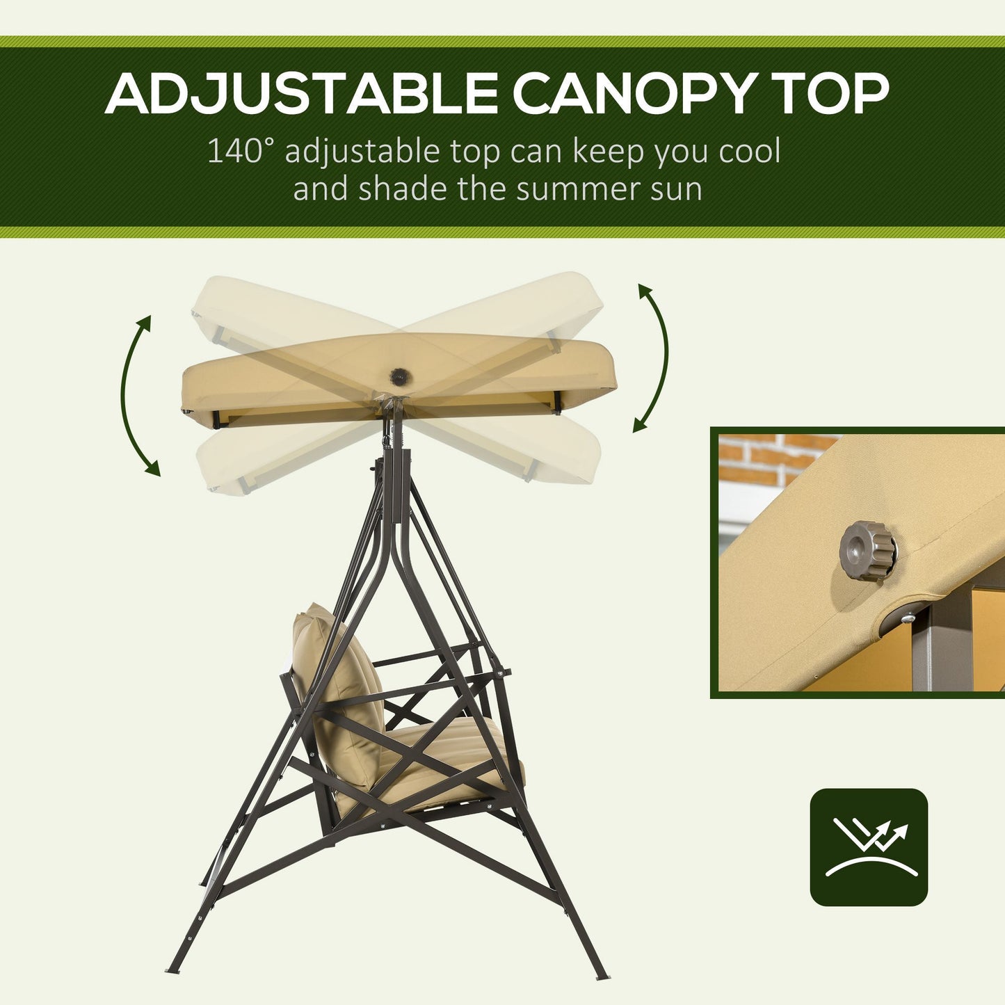 3-Person Outdoor Swing Seat with Adjustable Canopy, Cushion, 3 Throw Pillows, Adjustable Shade, Garden