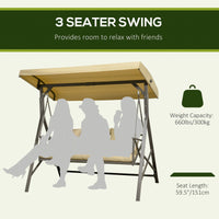 3-Person Outdoor Swing Seat with Adjustable Canopy, Cushion, 3 Throw Pillows, Adjustable Shade, Garden