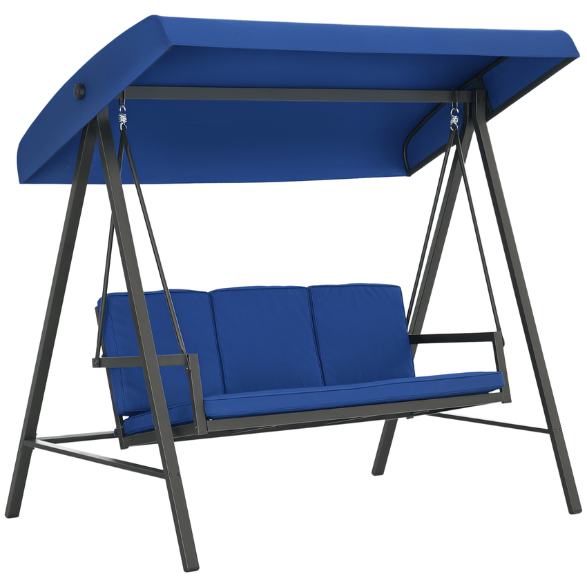 3-Person Patio Swing Chair, Outdoor Porch Swing with Adjustable Canopy & Removable Cushions, Blue