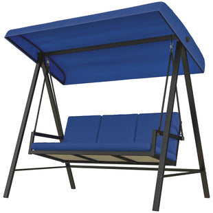 3-Person Patio Swing Chair, Outdoor Porch Swing with Adjustable Canopy & Removable Cushions, Blue