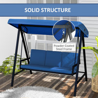 3-Person Patio Swing Chair, Outdoor Porch Swing with Adjustable Canopy & Removable Cushions, Blue