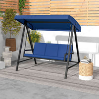 3-Person Patio Swing Chair, Outdoor Porch Swing with Adjustable Canopy & Removable Cushions, Blue