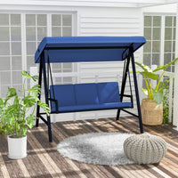 3-Person Patio Swing Chair, Outdoor Porch Swing with Adjustable Canopy & Removable Cushions, Blue