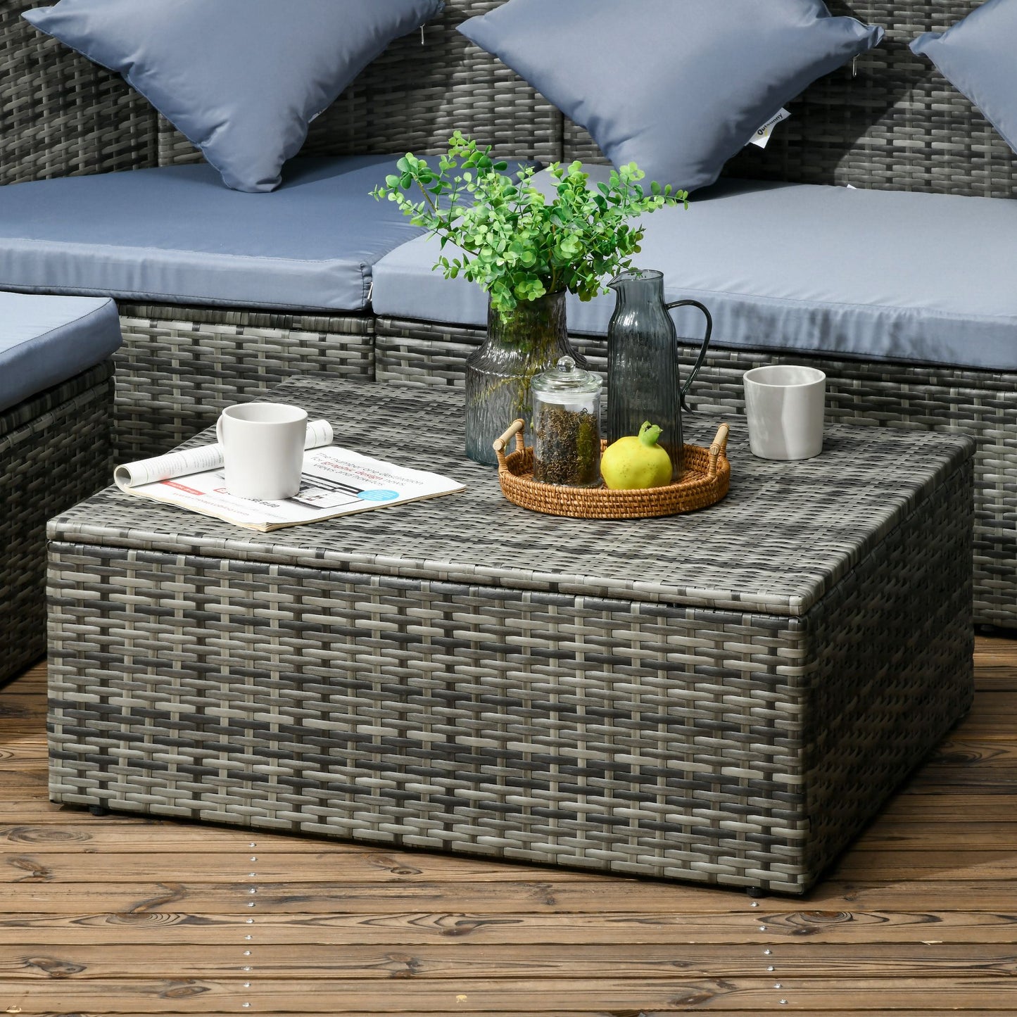 Rattan Daybed with Canopy, Convertible Sectional, Light Grey for Outdoor Use