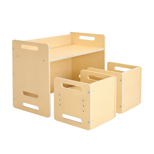 VEVOR Montessori Weaning Table and Chair Set, Wooden Toddler Table and Chair Set with 2 Chairs, Adjustable Height Montessori Chair and Activity Table, Ideal for Reading, Eating, Playing - Natural