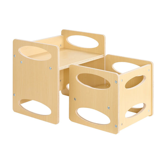 VEVOR Montessori Weaning Table and Chair Set, Wooden Toddler Table and Chair Set for Aged 1-5, Adjustable Height Kids Montessori Chair and Activity Table, Ideal for Reading, Eating, Playing - Natural