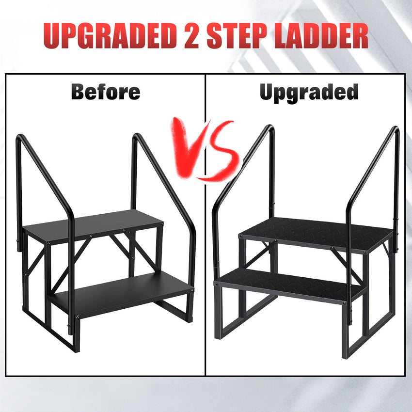 Hot Tub Steps Outdoor, 2 RV Steps with Handrail, Portable RV Stairs 3 Step, Heavy Duty Truck Camper Steps Ladders for Travel Trailers, 5th Wheel, Motor Home, Spa, and Porch