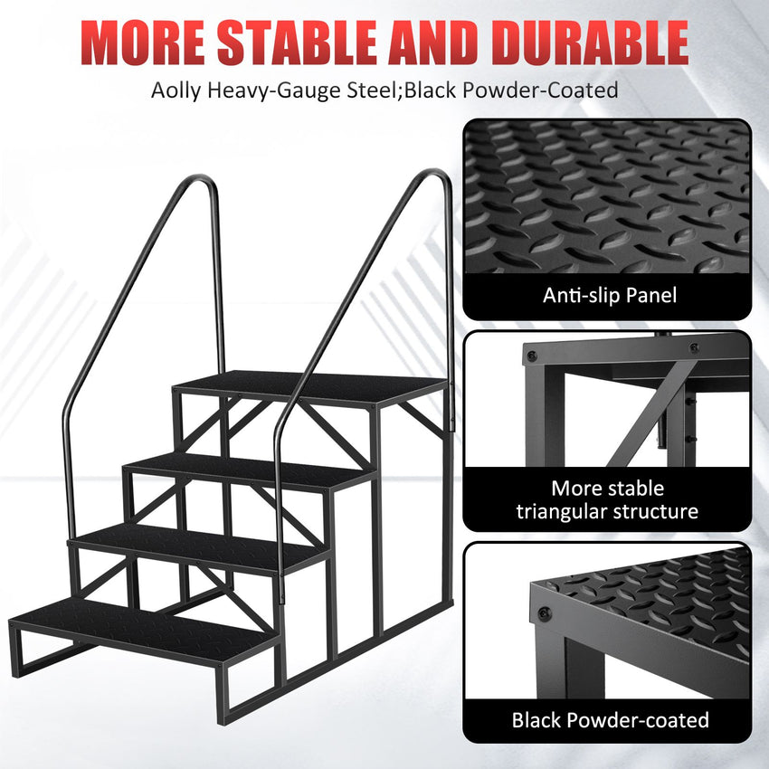 Hot Tub Steps Outdoor, 2 RV Steps with Handrail, Portable RV Stairs 3 Step, Heavy Duty Truck Camper Steps Ladders for Travel Trailers, 5th Wheel, Motor Home, Spa, and Porch